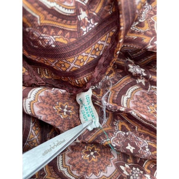 Vintage Brown Scarf 40 x 12 Geometric Floral Pattern 100% Acetate Japan - Picture 3 of 5